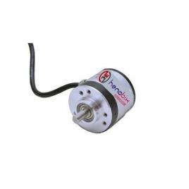 Black/silver rotary encoder operating at 5 to 24 volt. Offers 0.001% speed accuracy and weighs 100gm. Round shape for versatile integration.