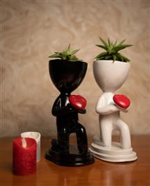 Black White Epoxy Resin Pot, Round Gardening