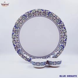 Blue Ornate Round Thali 13"