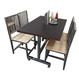 Brown 4-Seater Rectangular Restaurant Table Set