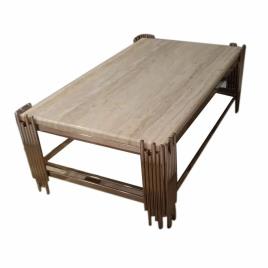 Brown Mild Steel Stone Center Table