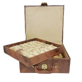 Stitched Leatherette Chess Box - Brown (4" & 4.5" KH)
