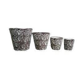 Brown Floral Ceramic Pot Set
