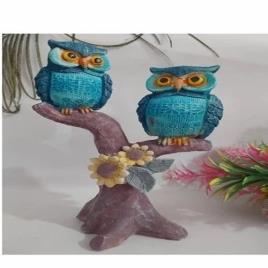 Multicolor Polyresin Owl Tree Showpiece, India Made