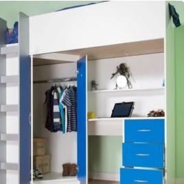 Wood Double Loft Bed with Desk & Storage