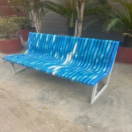 Recycled Plastic Garden Bench, 3 Seater Blue