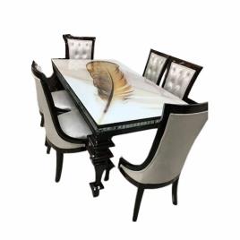Rectangular Glass Printed Wood Dining Set