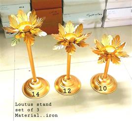 Lotus Metal Diya Holder, Gold Finish, 8x12x14 Inches