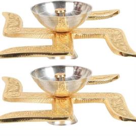 Gold and Silver Plated Swastic Diya Set