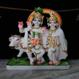 Painted Radha Krishna Marble Statues
