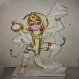 36 Inch Painted White Marble Hanuman Statue