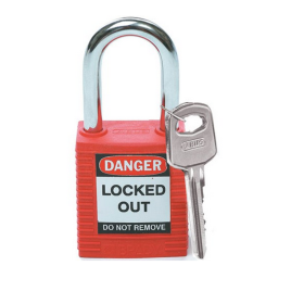 Industrial Long Shackle Safety Padlock, Red/Silver