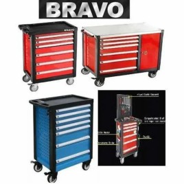 Red Stainless Steel 7-Drawer Industrial Trolley