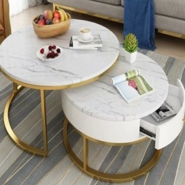 Round Steel Marble Top Table