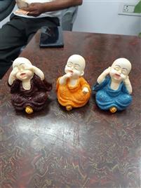Multicolor Polyresin Baby Monks Statues, 4 Inch