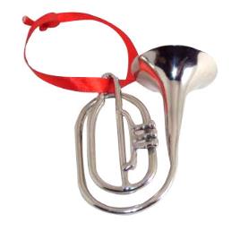 Silver Metal Christmas Horn Ornament