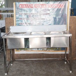 Silver SS Three Sink Wash Station