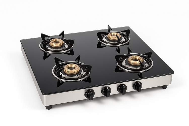 4 Burner Black Glass Gas Cooker