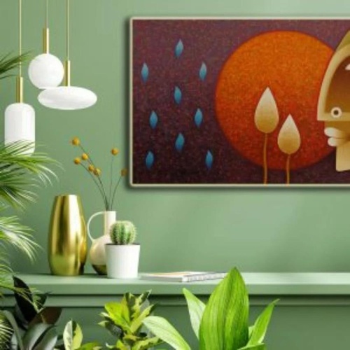 56x31 Inch Wooden Framed Oil Landscape Painting