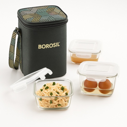 Borosil Glass Square Lunch Box Set