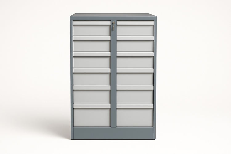 Paint Coated Modern Hardware Storage Cabinet, 7 Drawers, Floor Mount