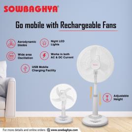 SOWBAGHYA Plastic Pedestal Rechargeable Fan 16 inch