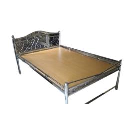 SS and Wood Brown Single Bed, No Storage