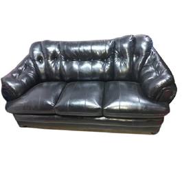 Three Seater Black Rexine Sofa