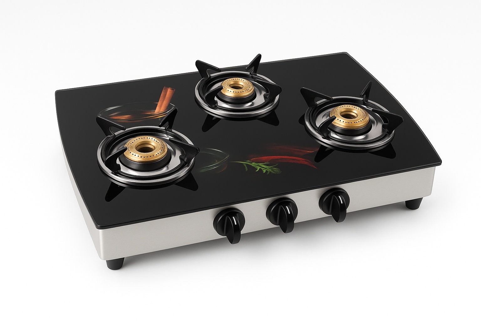 3 Burner Black Glass Kitchen Stove