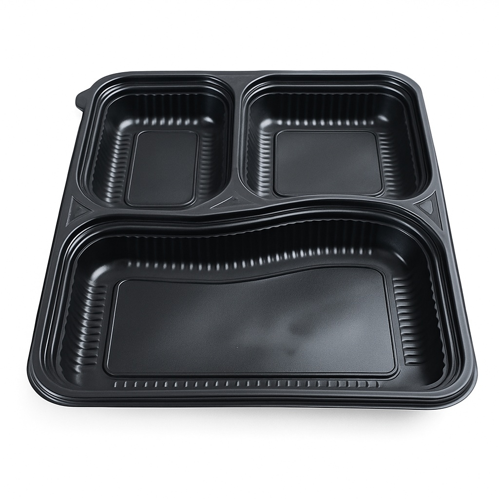 3-Compartment Meal Tray, Black, India