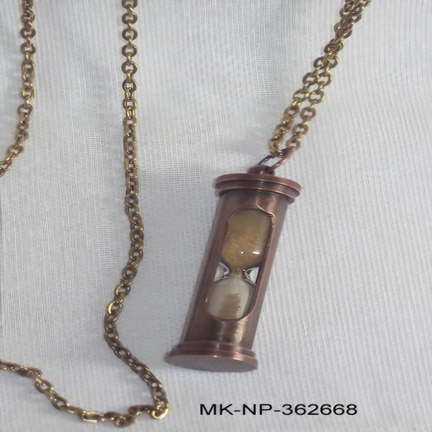 Antique Brass Nautical Sand Timer Pendant Necklace