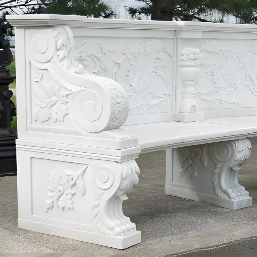 Antique White Marble Seating Bench