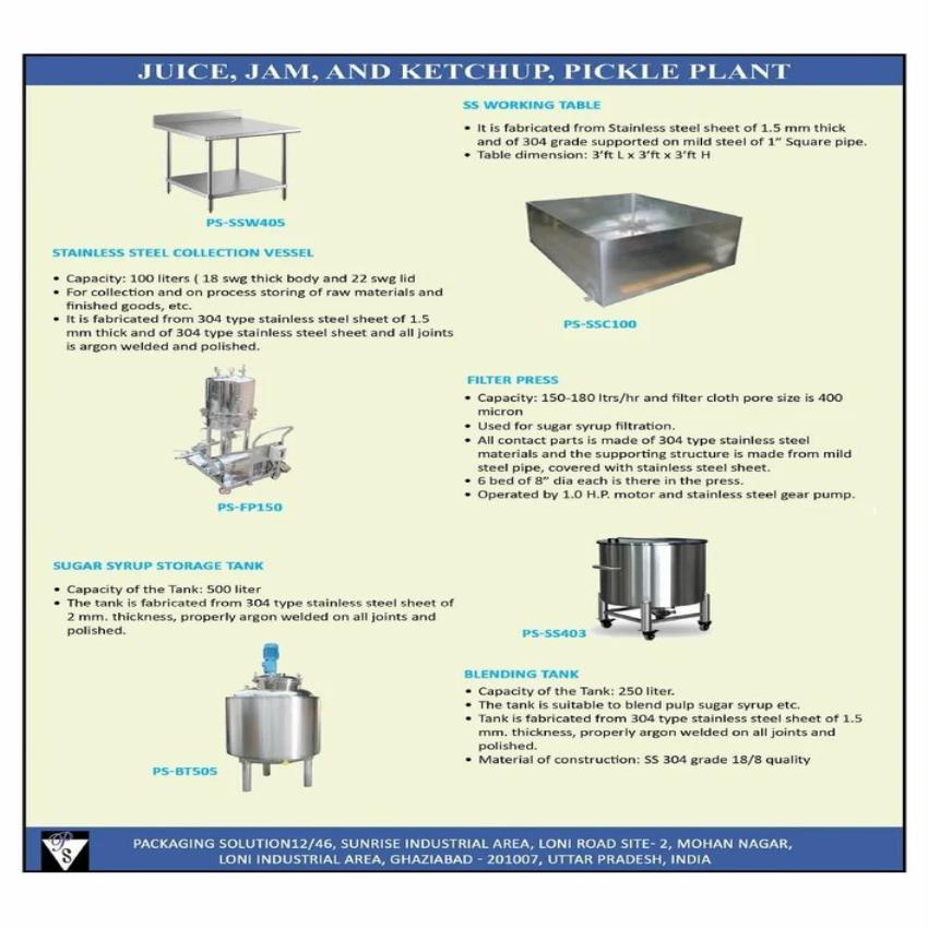 Automatic SS Fruit Jam Plant, 400 Liters Per Hour