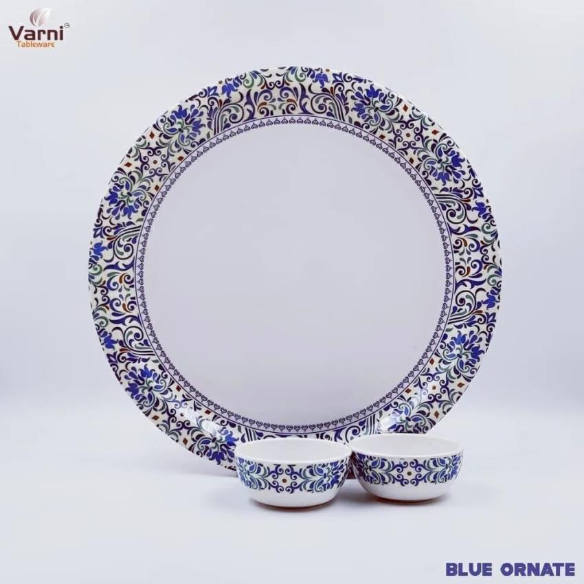 Blue Ornate Round Thali 13"