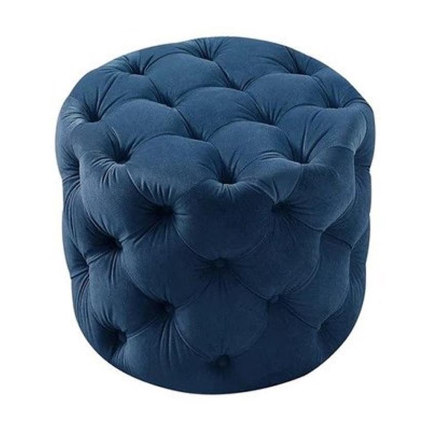 Blue Velvet Tufted Ottoman