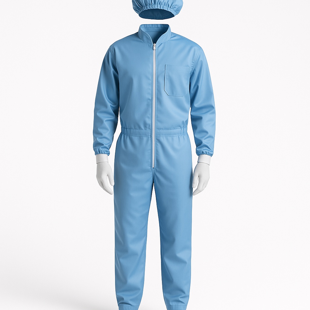 Blue Polyester Anti Static Cleanroom Bodysuit