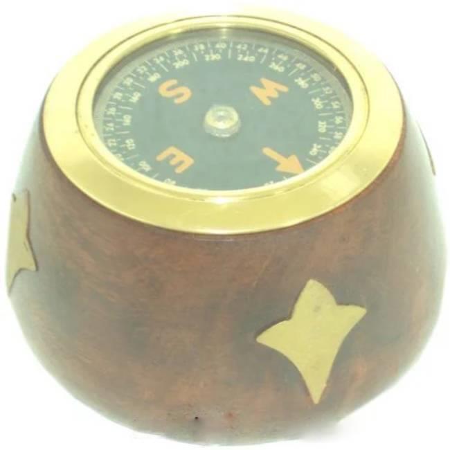 Brass Wood Nautical Navigator, 3 Inch Diameter