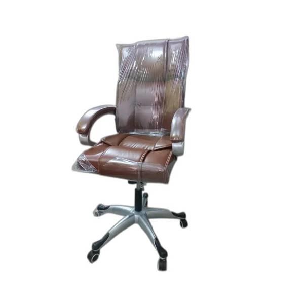 Brown Rexine Office Chair with Fixed Arms