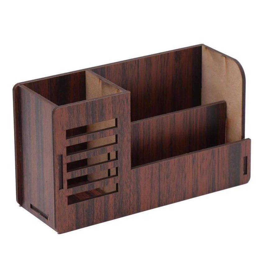 Brown Wooden Pen & Pencil Holder, 3x3 Inch