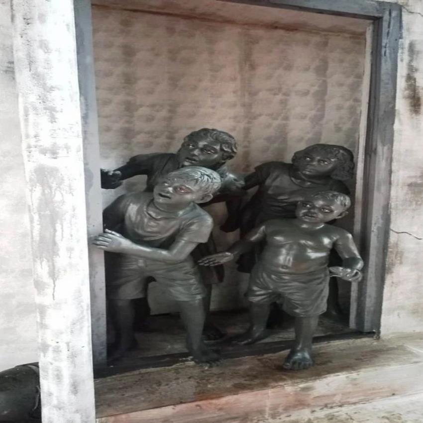 Carved Brown Fiberglass Children Sculpture, 4 Feet