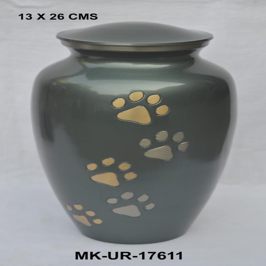 Dark Green Enameled Brass Pet Urn