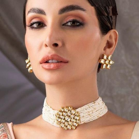 Elegant Brass Kundan Choker Necklace Set