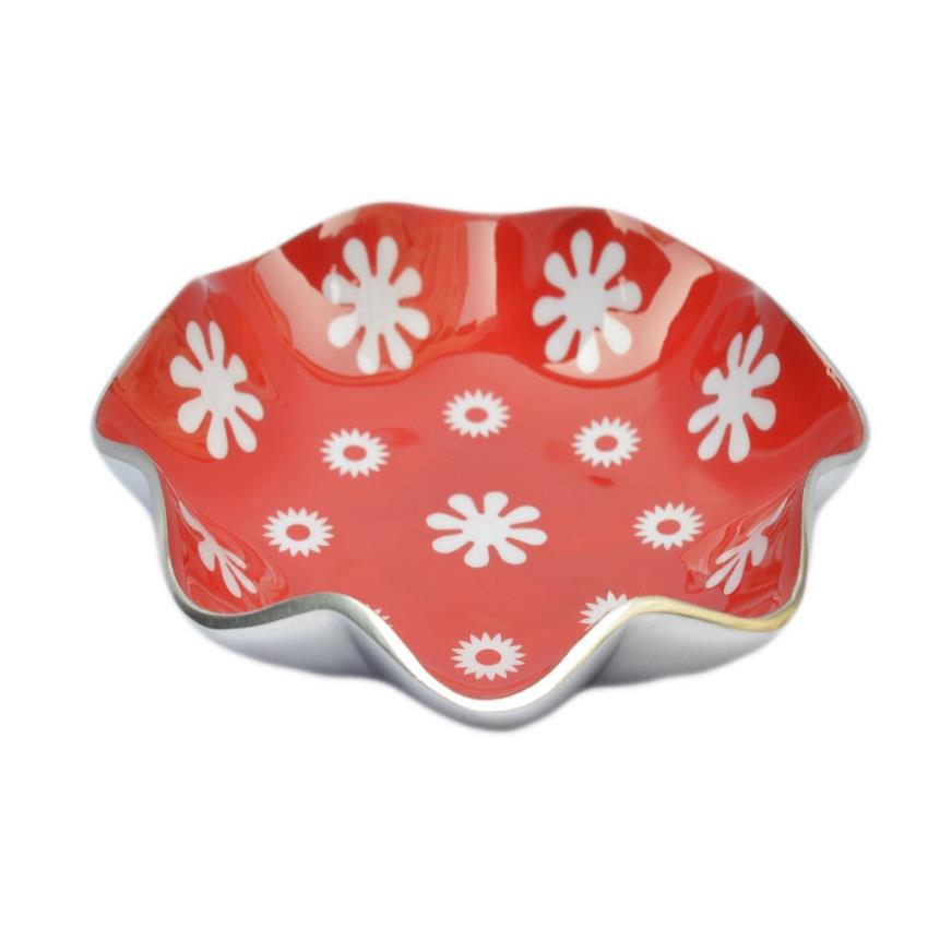 Enamel Serving Bowl Red & White