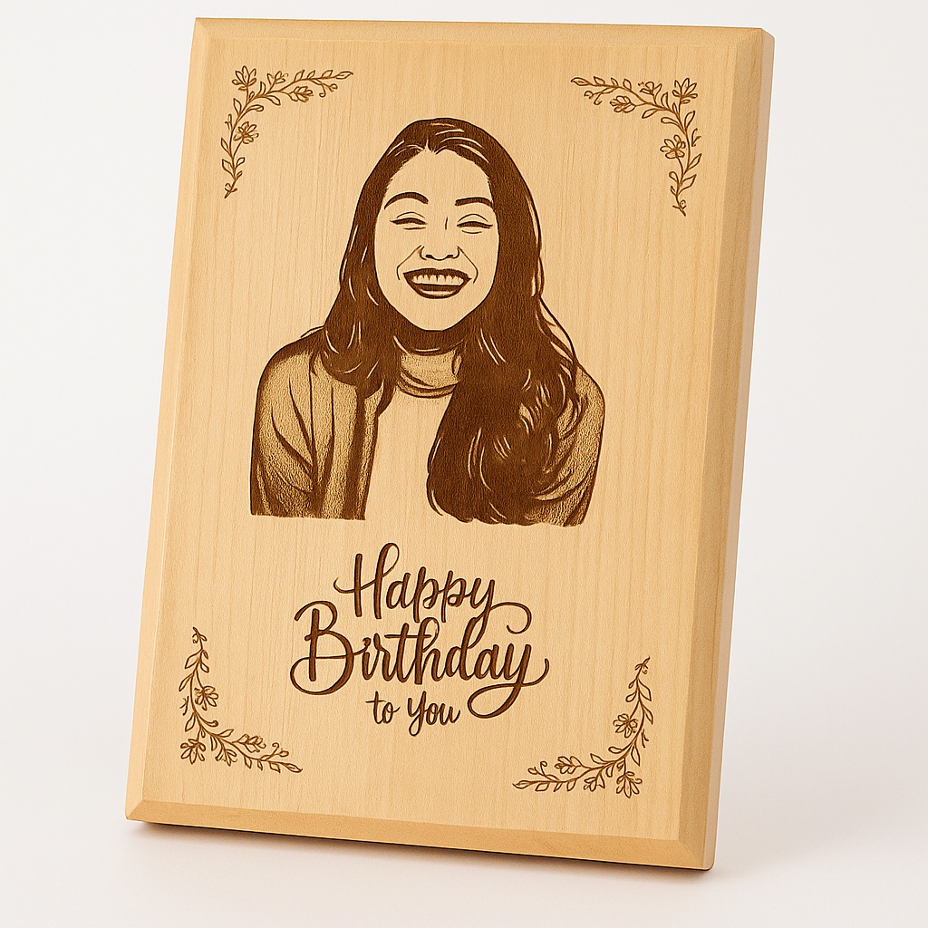 Engraved Brown Wooden Rectangular Plaque