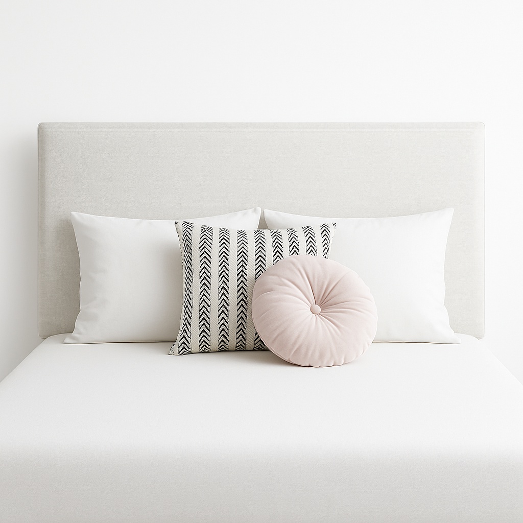 White Fabric Cushion Headboard