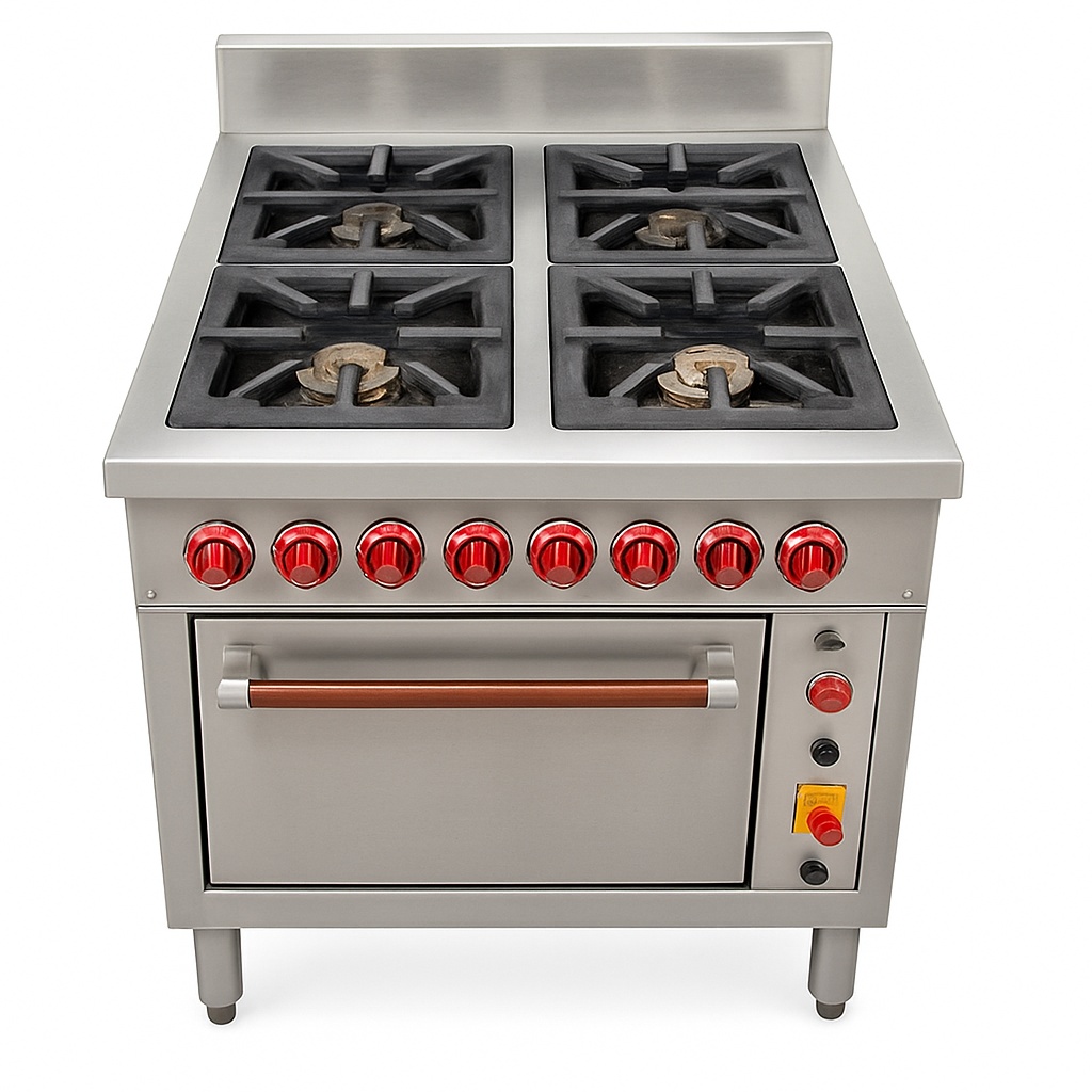 Four Burner Commercial Gas Stove with Oven