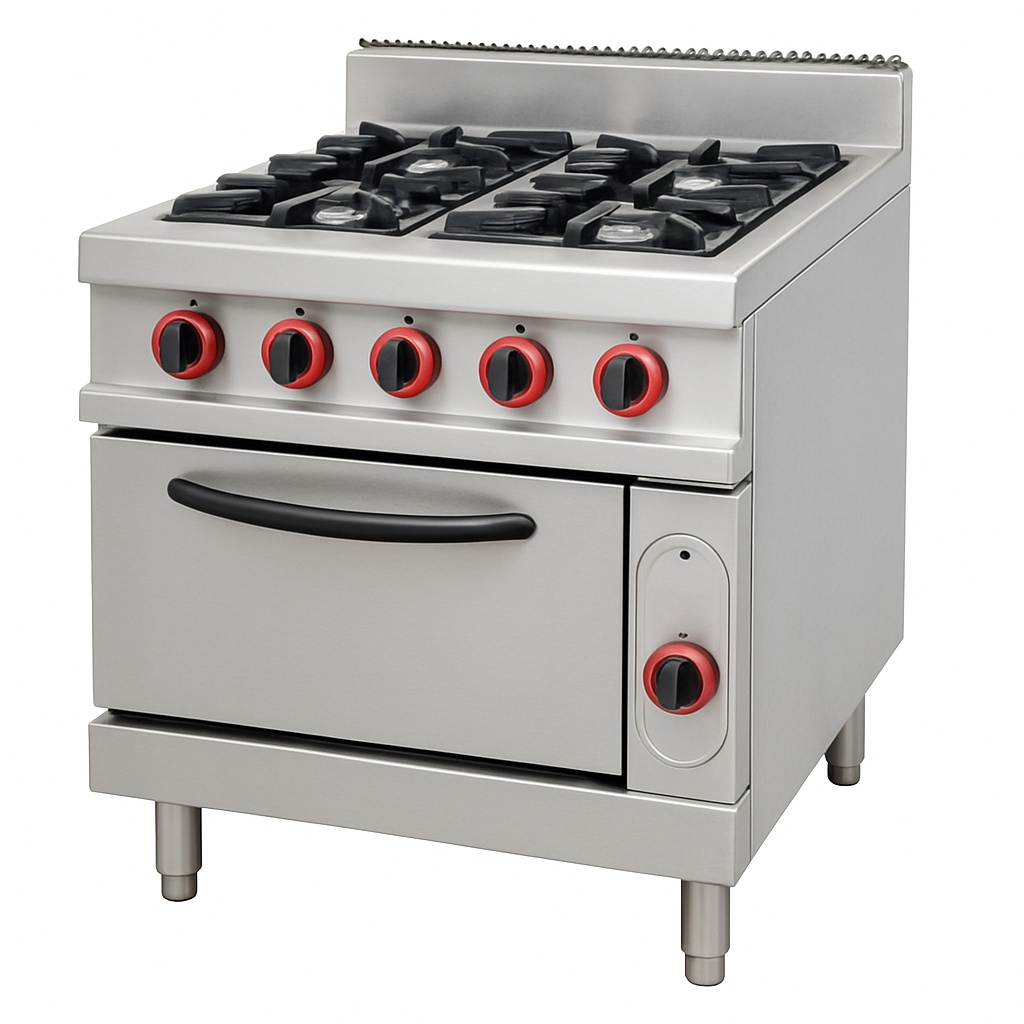 Four Burner Commercial Gas Cooker with Oven