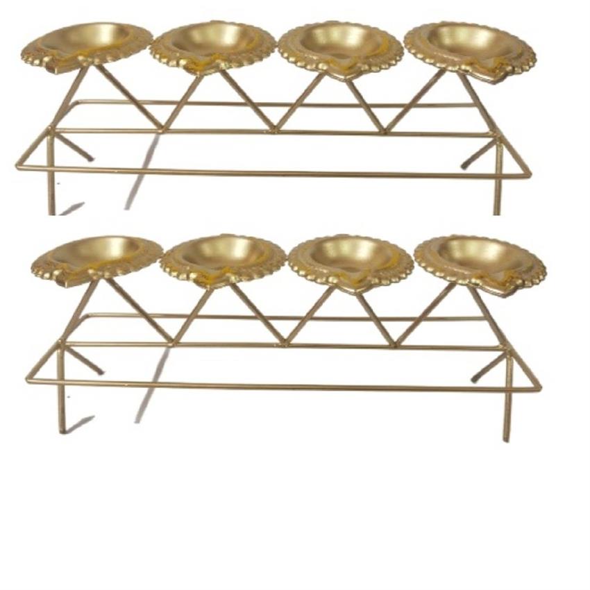 Gold Plated Iron Multi Diya Stand, Set of 2