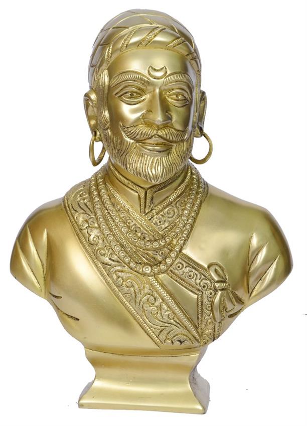 10 Inch Yellow Brass Shivaji Figurine