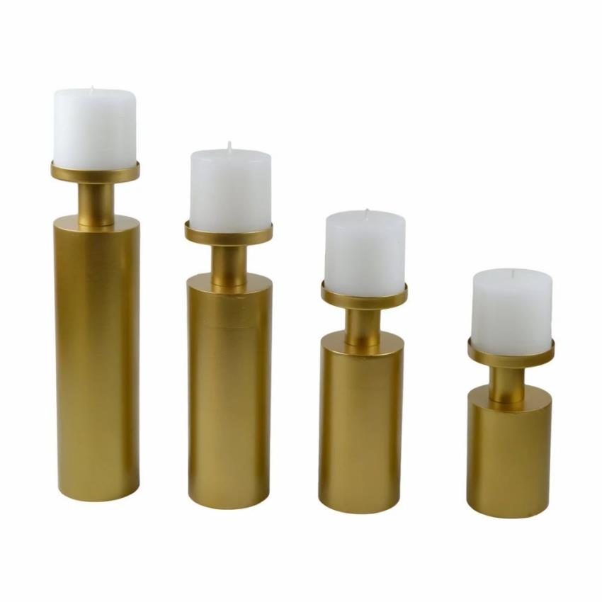 Golden Cylindrical Pillar Candle Holder - Standard Size